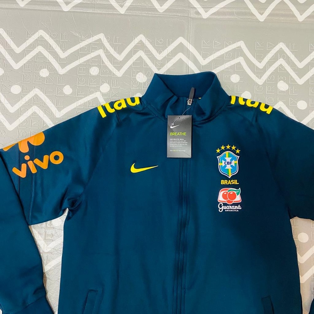 Nike brasil Brazil navy training pre match soccer jacket sweatshirt - Picture 2 of 4